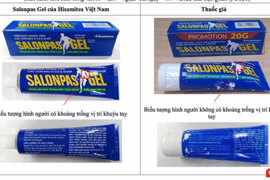 Hướng dẫn nhận biết thuốc Salonpas Gel thật và giả trên thị trường (ảnh Cục Quản lý Dược cung cấp)