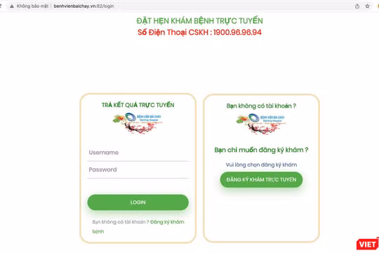 Giao diện đăng ký khám bệnh trực tuyến tại Bệnh viện Bãi Cháy (Quảng Ninh)