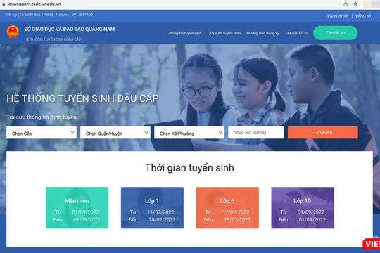 Giao diện ứng dụng nộp hồ sơ tuyển sinh đầu cấp trực tuyến của TP Tam Kỳ (Quảng Nam) (ảnh chụp màn hình)
