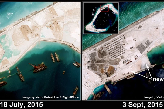 Đá Subi ngày 18-7-2015 và 3-9-2015 - Ảnh: thediplomat.com