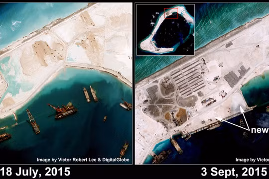 Đá Subi ngày 18-7-2015 và 3-9-2015 - Ảnh: thediplomat.com