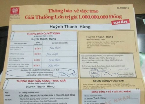 Bản thông báo ông Hùng nhận được