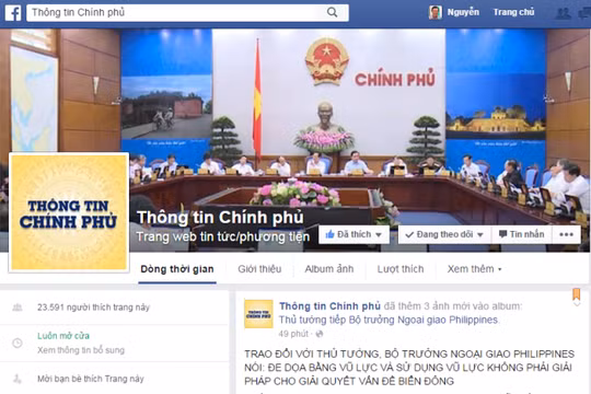 Tính đến chiều tối 21-10 đã có hơn 23.000 người “thích” trang "Thông tin Chính phủ" trên Facebook