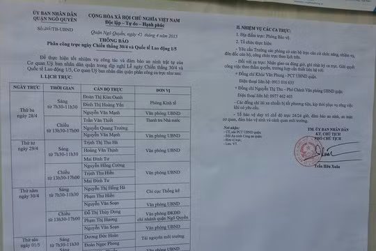 Phân công lịch trực lễ chỉ có duy nhất 1 PCT UBND quận