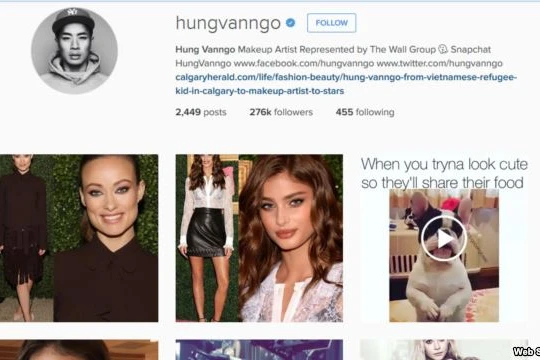 Ảnh chụp màn hình instagram của nghệ sĩ trang điểm Hung Vanngo.
