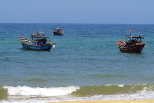 Nước biển ở thôn Khối, xã Nhân Trạch không còn màu đỏ (ảnh chụp chiều 5-5) - Ảnh: L.Giang