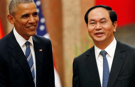 Chủ tịch nước Trần Đại Quang tiếp đón Tổng thống Mỹ Barack Obama trong chuyến thăm lịch sử tới Việt Nam