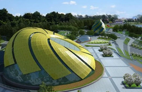 Phối cảnh quảng trường Lâm Viên với điểm nhấn biểu tượng là khối hoa dã quỳ và khối nụ hoa 