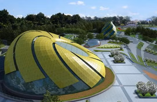 Phối cảnh quảng trường Lâm Viên với điểm nhấn biểu tượng là khối hoa dã quỳ và khối nụ hoa 