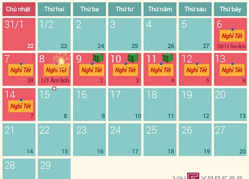Lịch nghỉ Tết Bính Thân 2016. 