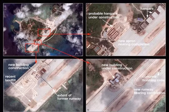 Hình ảnh chụp từ vệ tinh hồi tháng 3-2015 cho thấy Trung Quốc tăng cường xây dựng trái phép ở đảo Phú Lâm - Ảnh: The Diplomat