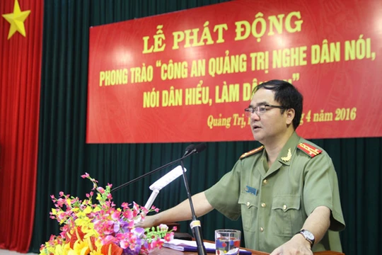 Đại tá Vũ Chiến Thắng phát biểu tại lễ phát động với những chia sẻ thẳng thắn - Ảnh: Nguyễn Phúc