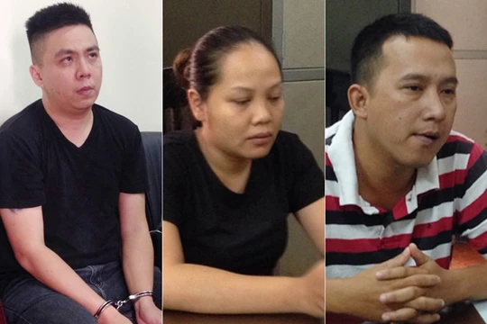 Các đối tượng bị bắt giữ tại CQĐT. Từ trái qua: Leong, Cúc, Trung - Ảnh: Ngọc Lê