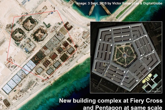 Trung Quốc ngang nhiên xây dựng đảo nhân tạo và đường băng, công trình quân sự kiên cố trái phép trên Đá Chữ Thập thuộc quần đảo Trường Sa của Việt Nam - Ảnh: Reuters