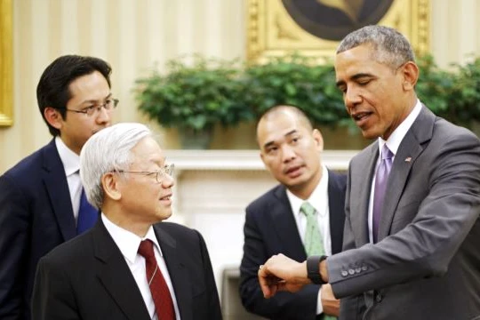 Tổng Bí thư Nguyễn Phú Trọng và Tổng thống Obama tại Nhà Trắng trong chuyến thăm Mỹ lịch sử tháng 7/2015