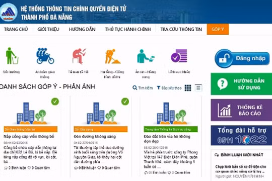 Giao diện của trang gopy.dangnang.gov.vn, địa chỉ để người dân và du khách phản ánh các vấn đề xã hội liên quan đến TP Đà Nẵng.