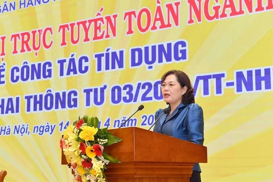 Thống đốc NHNN Nguyễn Thị Hồng phát biểu tại Hội nghị (Nguồn: NHNN)