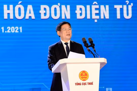 Bộ trưởng Hồ Đức Phớc phát biểu tại hội nghị về hóa đơn điện tử (Ảnh: Bộ Tài chính)