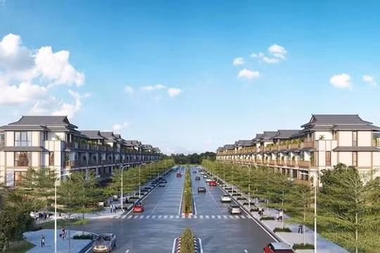 Hai dãy shophouse phố Đông dự án Impreria Grand Plaza Đức Hòa trên tuyến đường 3/2 thị trấn Hậu Nghĩa.