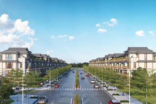 Hai dãy shophouse phố Đông dự án Impreria Grand Plaza Đức Hòa trên tuyến đường 3/2 thị trấn Hậu Nghĩa.