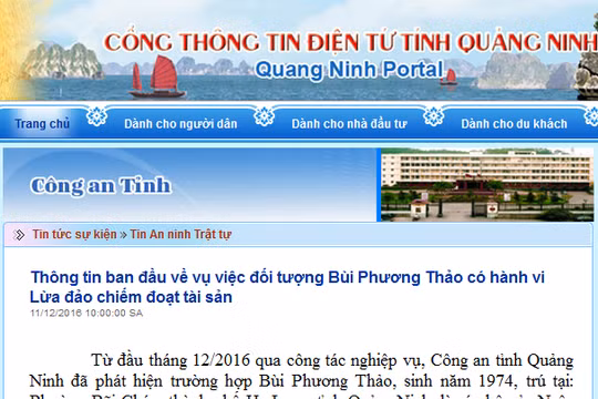 CA tỉnh Quảng Ninh thông tin về đối tượng Bùi Phương Thảo có hành vi lừa đảo chiếm đoạt tài sản