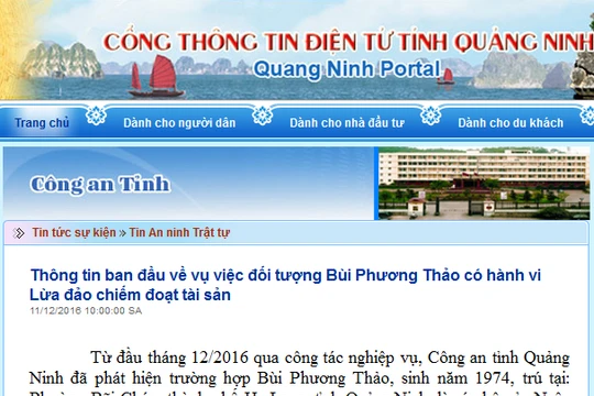 CA tỉnh Quảng Ninh thông tin về đối tượng Bùi Phương Thảo có hành vi lừa đảo chiếm đoạt tài sản