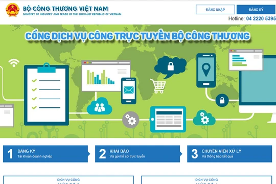 Giao diện Cổng dịch vụ công trực tuyến Bộ Công thương tại địa chỉ htpp://online.moit.gov.vn