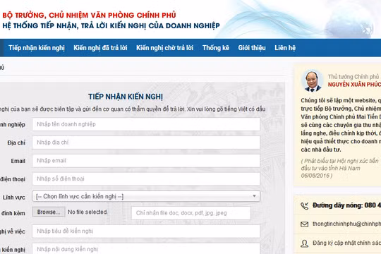 Giao diện website kết nối Chính phủ với Doanh nghiệp