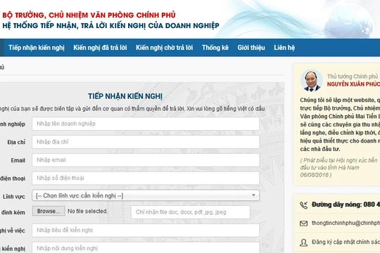 Giao diện website kết nối Chính phủ với Doanh nghiệp