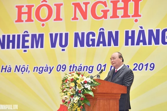 Thủ tướng Nguyễn Xuân Phúc phát biểu kết luận Hội nghị triển khai nhiệm vụ ngân hàng năm 2019. (Ảnh: VGP)