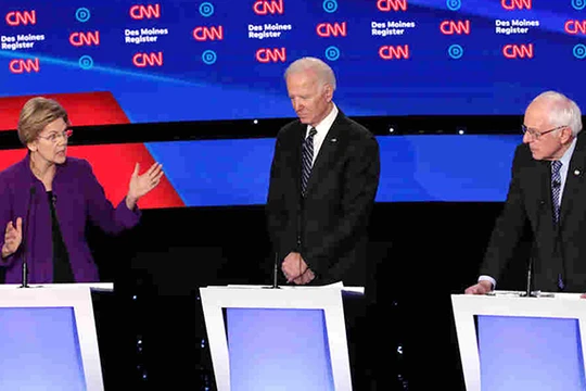 Thượng nghị sĩ Elizabeth Warren, cựu Phó Tổng thống Joe Biden và Thượng nghị sĩ Bernie Sanders, ba ứng viên hàng đầu để trở thành người so găng cùng Trump trong cuộc bầu cử Tổng thống tháng 11 tới. 
