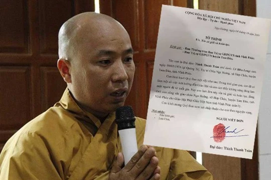 Sư thầy Thích Thanh Toàn có đơn xin xả giới, hoàn tục và báo cáo với đại diện Giáo hội Phật giáo Việt Nam tỉnh Vĩnh Phúc rằng ông có tài sản lên đến 200-300 tỷ đồng.