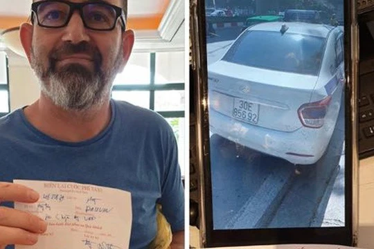 Vị khách nước ngoài và chiếc biên lai cùng hình ảnh chiếc xe người đàn ông này nhanh tay chụp được.