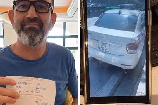 Vị khách nước ngoài và chiếc biên lai cùng hình ảnh chiếc xe người đàn ông này nhanh tay chụp được.