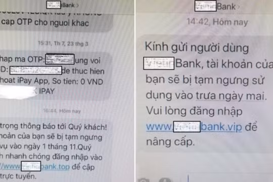 Hình ảnh một ngân hàng bị các đối tượng hack gửi tin nhắn Brand Name.
