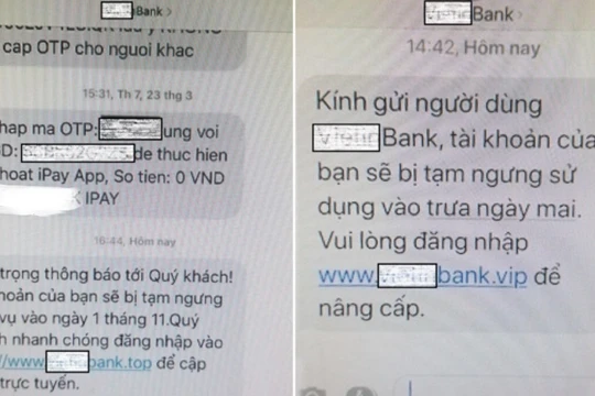 Hình ảnh một ngân hàng bị các đối tượng hack gửi tin nhắn Brand Name.