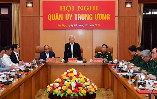 Tổng Bí thư, Chủ tịch nước Nguyễn Phú Trọng, Bí thư Quân ủy Trung ương phát biểu tại Hội nghị.