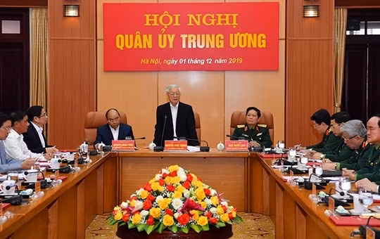 Tổng Bí thư, Chủ tịch nước Nguyễn Phú Trọng, Bí thư Quân ủy Trung ương phát biểu tại Hội nghị.