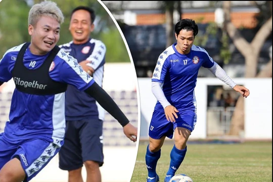  “Messi Việt Nam” đã ghi bàn khi đá cặp với “C.Ronaldo xứ Nghệ”. Ảnh AT