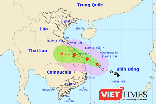 Bản đồ minh họa đường đi của áp thấp nhiệt đới
