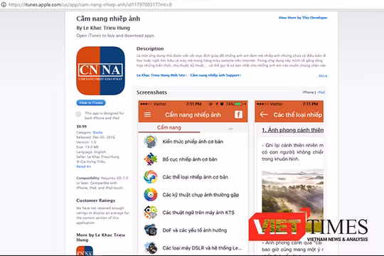 "Cẩm nang nhiếp ảnh" đã được phát triển cho iOS