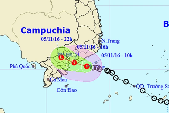 Áp thấp nhiệt đới đang đe dọa đổ bộ vào các tỉnh Bà Rịa Vũng Tàu, Đồng Nai, TP.HCM, Bình Thuận.