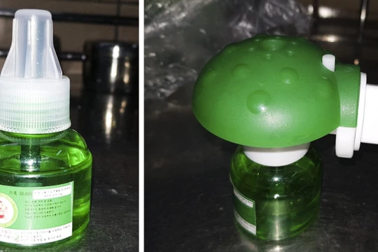 Tinh dầu đuổi muỗi chứa hoá chất diệt sâu khiến vợ chồng anh K. ngộ độc (Ảnh - BVCC) 