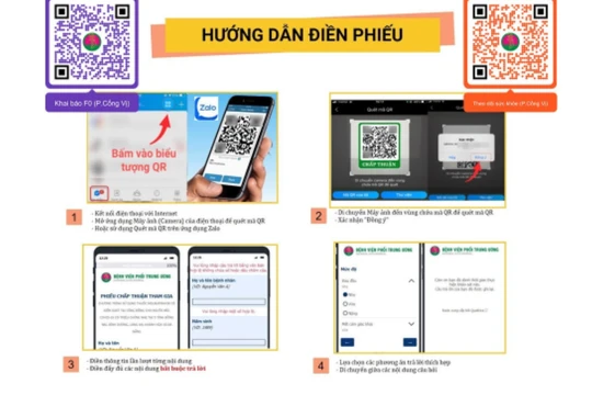 Người dân quét mã QR để được theo dõi tại nhà (Ảnh - UBND Q. Ba Đình) 