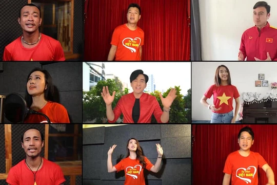 Các nghệ sĩ tham gia MV "Tự hào Việt Nam". Ảnh: Khánh Phương