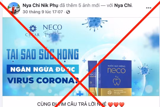 Bài viết quảng cáo sản phẩm súc họng Neco chặn COVID (Ảnh - VT) 