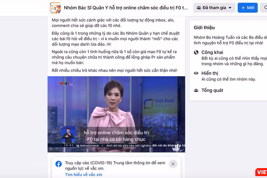 Bài viết cảnh báo về bác sĩ mạo danh trên nhóm bác sĩ Quân Y hỗ trợ online chăm sóc, điều trị F0 tại nhà của BS. Hoàng Thanh Tuấn (Ảnh - MT)