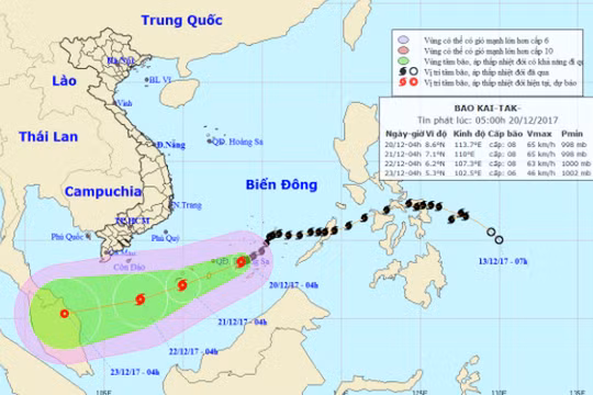 Hướng và đường đi của cơn bão số 15. Ảnh: TTDBKTTVTW