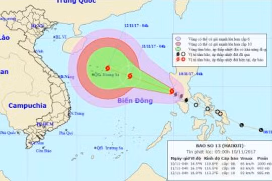 Đường đi và dự báo về cơn bão số 13. Ảnh: NCHMF