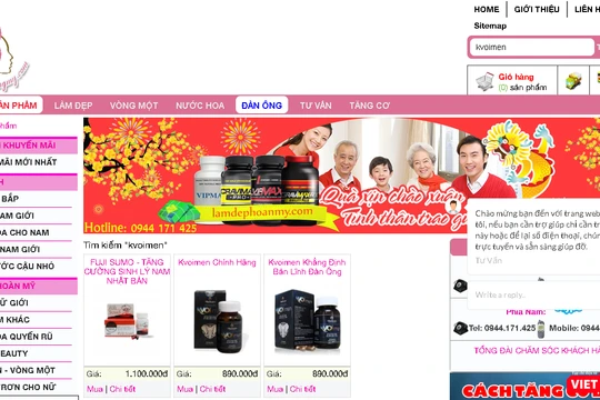 Sản phẩm Kvoimen được bán trên trang web www.lamdephoanmy.com bị khuyến cáo không nên mua, sử dụng do trang web này có quảng cáo vi phạm.